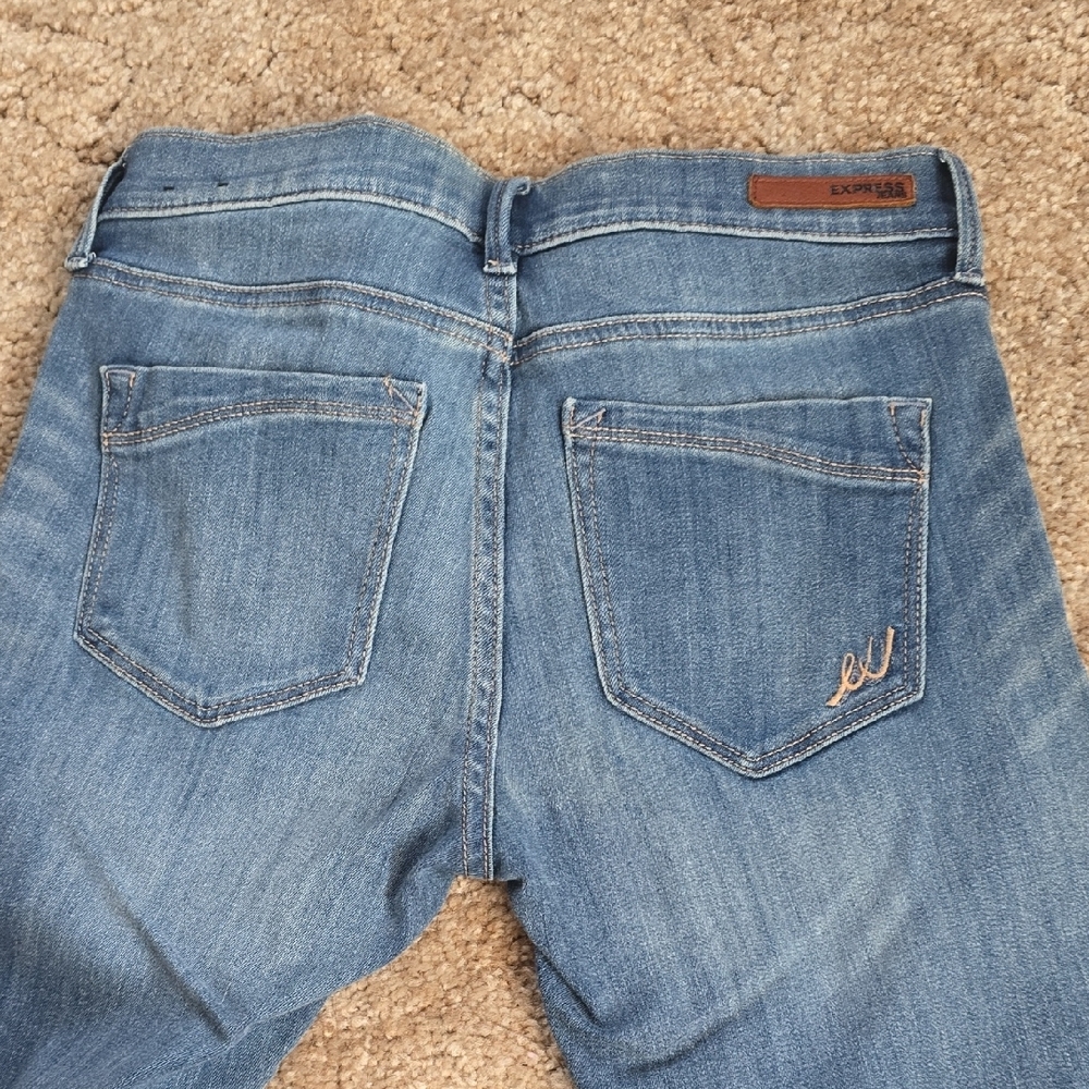 Express Blue Mid Rise Skinny Jeans - Picture 2 of 2